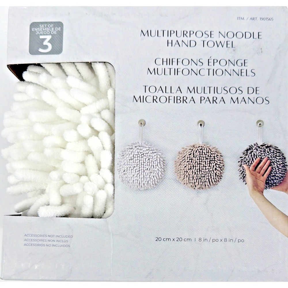 Women Owned 3-Pack Multipurpose Noodle Hand Towels White Beige Gray